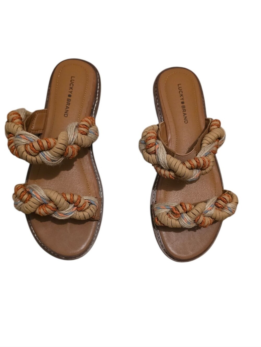 Lucky Brand Tan Braided Rope Slide Sandals - 8
